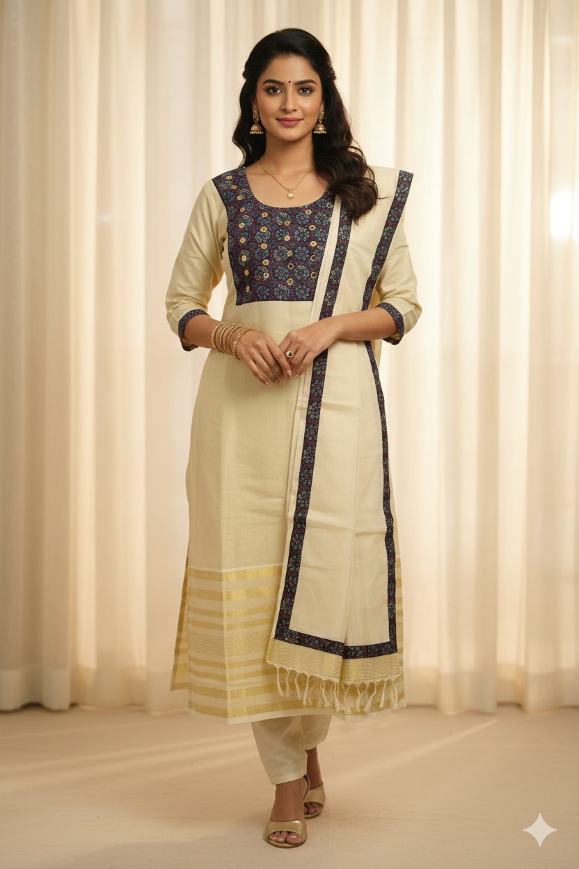 Rustic_Ajrakh_kasavu_dress