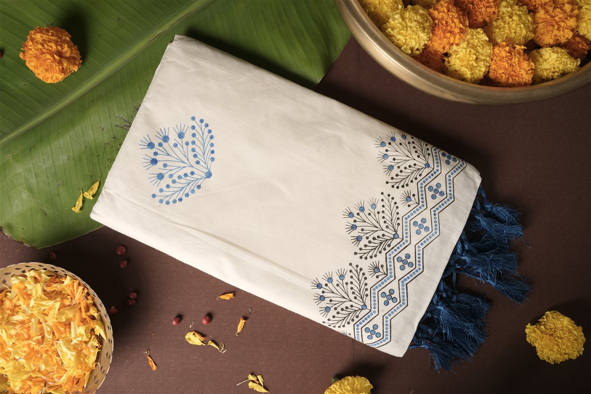 The Indigo Spring Cotton Saree - Handloom Cotton - SAREES - WOMAN | Trida Fashion