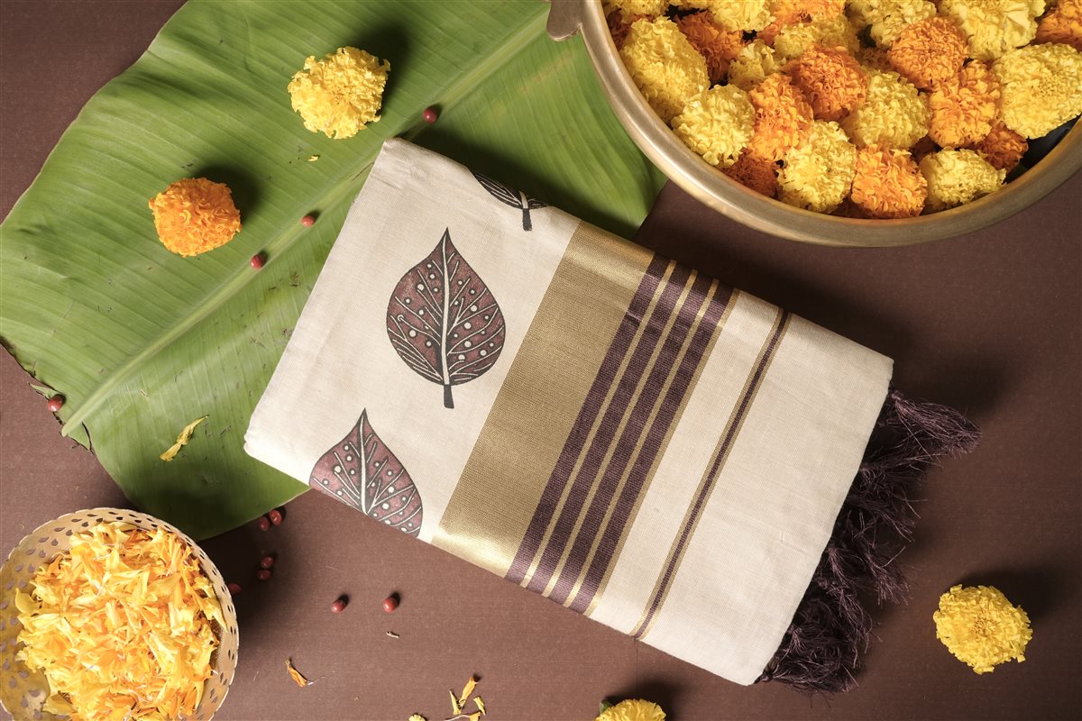 Rustic Leaf Handloom Tissue Saree - Tissue Silk - SAREES - WOMAN | Trida Fashion