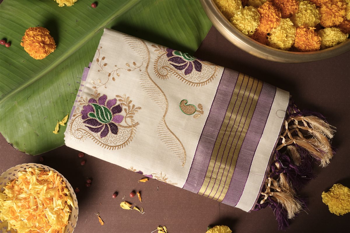 Purple Gold Wave Tissue Saree - Tissue Silk - SAREES - WOMAN | Trida Fashion