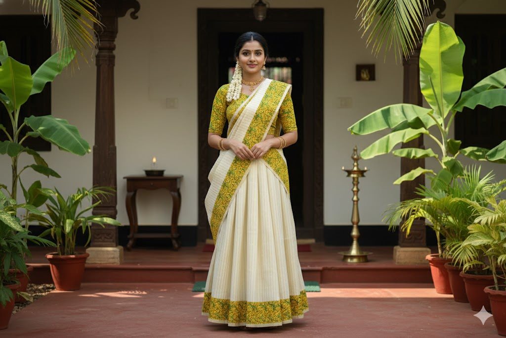 Vishu_Gold_Blossom_Davani_set
