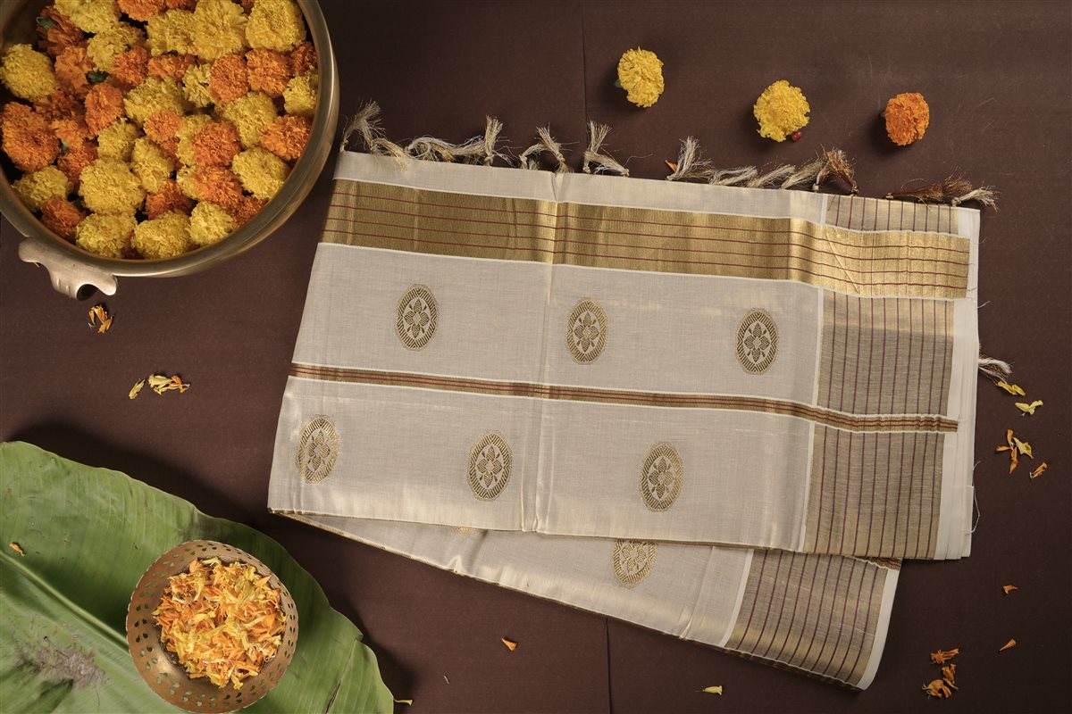 Authentic Golden Butta Kasavu saree - Tissue Silk - SAREES - WOMAN | Trida Fashion