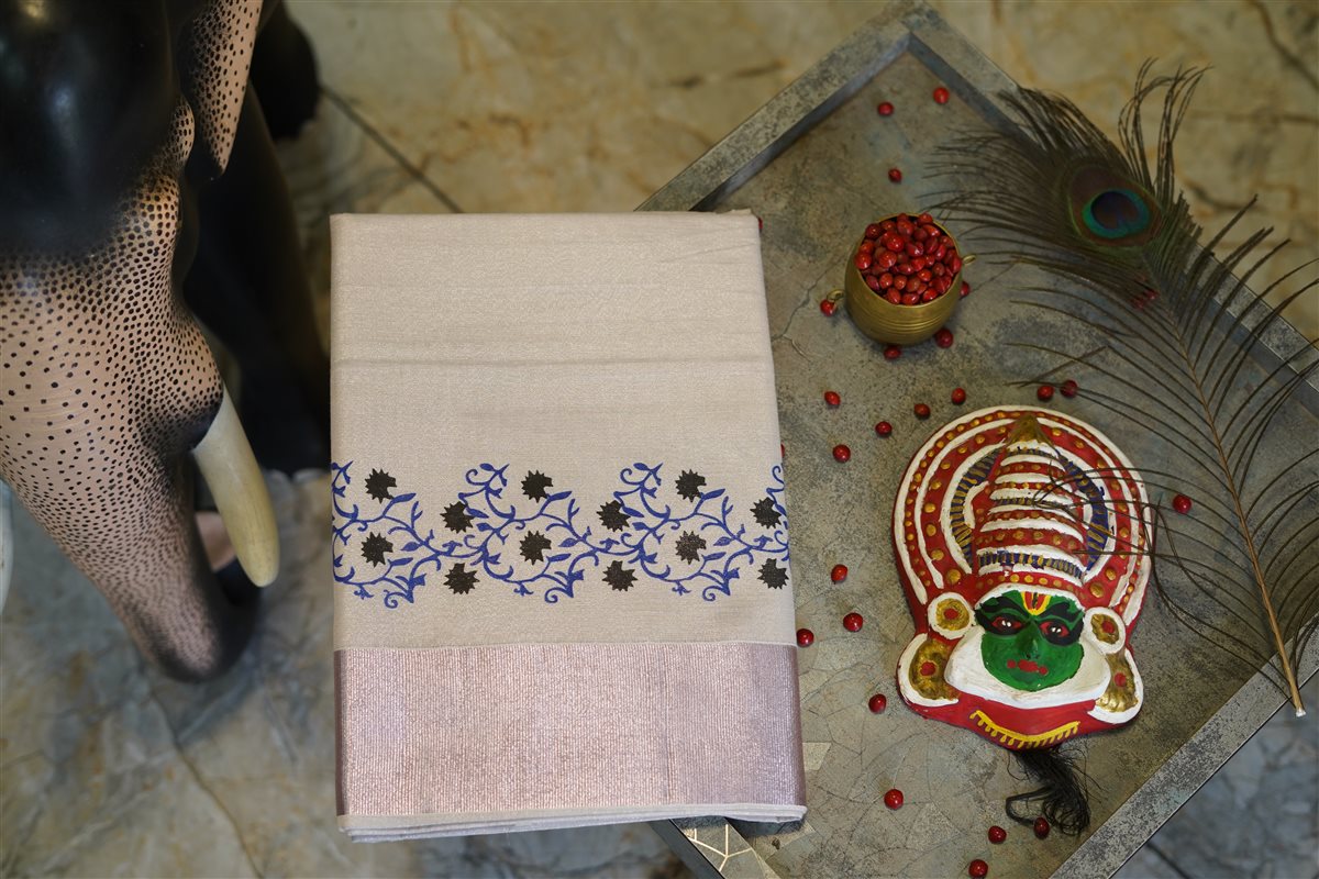 Copper_Blue_Garden_Kasavu_Saree