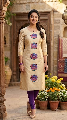 Mandala Designer Kurti - Printed Tissue Silk - KURTIS - WOMAN | Trida Fashion